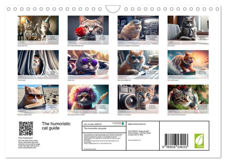 Produktbild: The humoristic cat guide (Wall Calendar 2026 DIN A4 landscape), CALVENDO 12 Month Wall Calendar