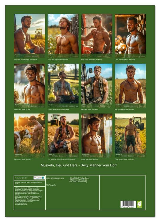 Produktbild: Muskeln, Heu und Herz - Sexy M&auml;nner vom Dorf (Wandkalender 2026 DIN A2 hoch), CALVENDO Monatskalender