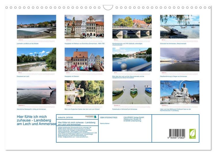 Produktbild: Hier f&uuml;hle ich mich zuhause - Landsberg am Lech und Ammersee (Wandkalender 2027 DIN A3 quer), CALVENDO Monatskalender