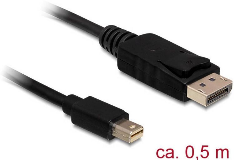Produktbild: Delock Mini-DisplayPort / DisplayPort Adapterkabel Mini DisplayPort Stecker, DisplayPort Stecker 0.50m Schwarz 83984 vergoldete
