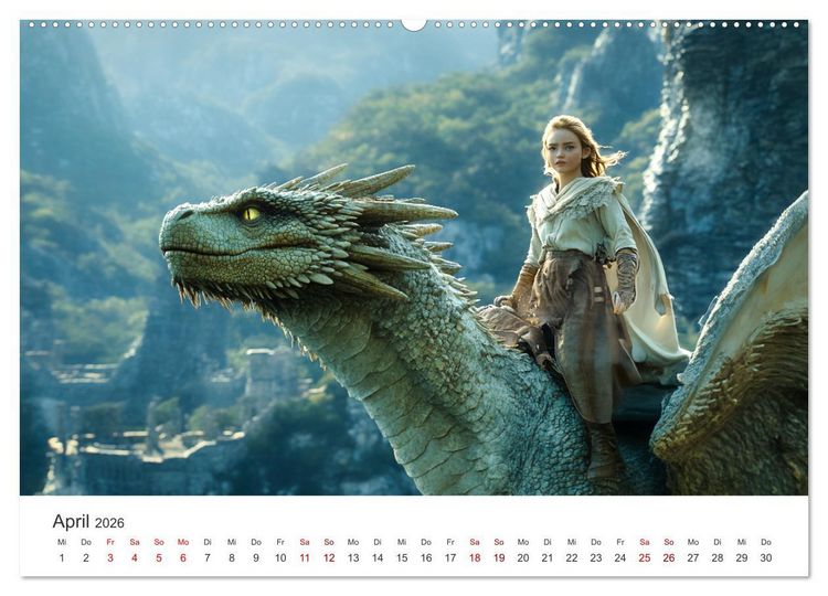 Produktbild: Kraft und Magie - Die Welt der Drachenkriegerinnen (hochwertiger Premium Wandkalender 2026 DIN A2 quer), Kunstdruck in Hochglanz