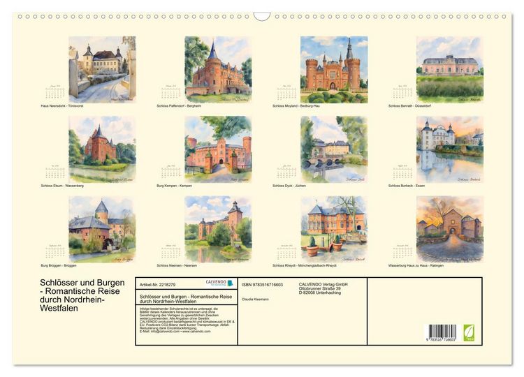 Produktbild: Schl&ouml;sser und Burgen - Romantische Reise durch Nordrhein-Westfalen (Wandkalender 2026 DIN A2 quer), CALVENDO Monatskalender