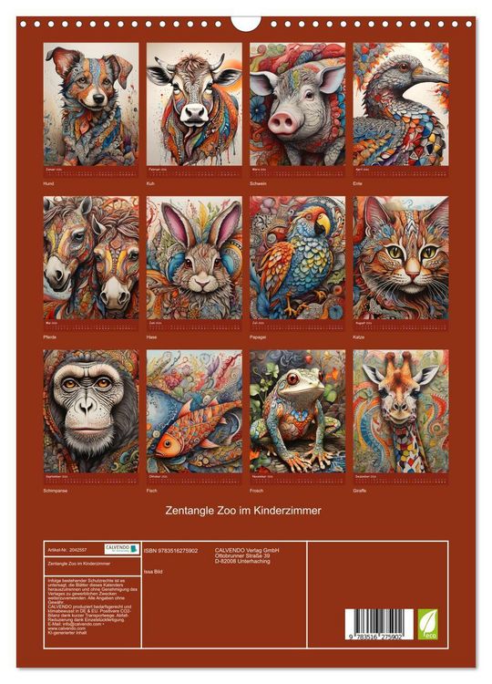 Produktbild: Zentangle Zoo im Kinderzimmer (Wandkalender 2026 DIN A3 hoch), CALVENDO Monatskalender