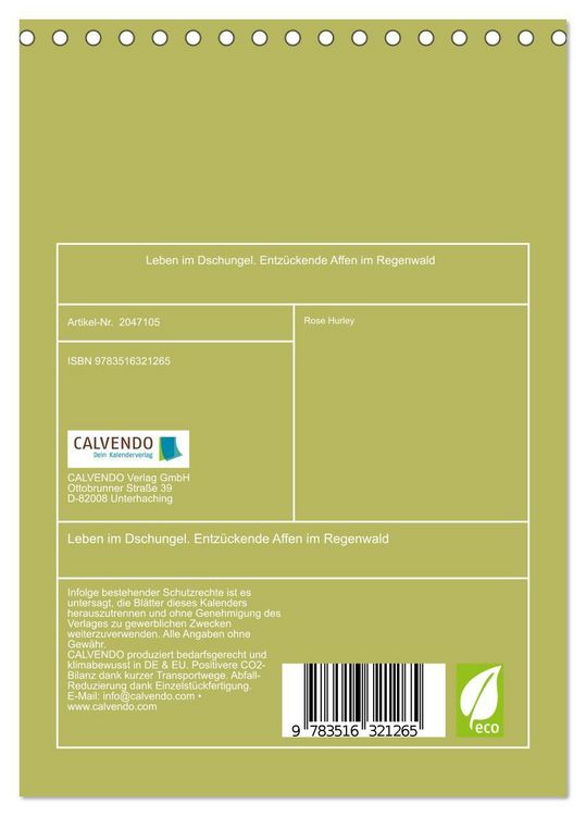 Produktbild: Leben im Dschungel. Entz&uuml;ckende Affen im Regenwald (Tischkalender 2026 DIN A5 hoch), CALVENDO Monatskalender