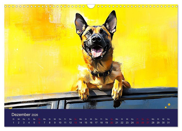 Produktbild: Loyaler Malinois. Belgische Sch&auml;ferhunde im Aquarell-Stil (Wandkalender 2026 DIN A3 quer), CALVENDO Monatskalender