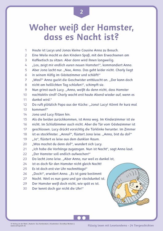 Produktbild: Fl&uuml;ssig lesen mit Lesetandems &ndash; 24 Tiergeschichten, Klasse 3/4