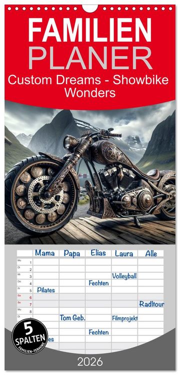 Produktbild: Familienplaner 2026 - Custom Dreams - Showbike Wonders mit 5 Spalten (Wandkalender, 21 x 45 cm) CALVENDO