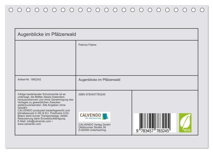 Produktbild: Augenblicke im Pf&auml;lzerwald (Tischkalender 2026 DIN A5 quer), CALVENDO Monatskalender