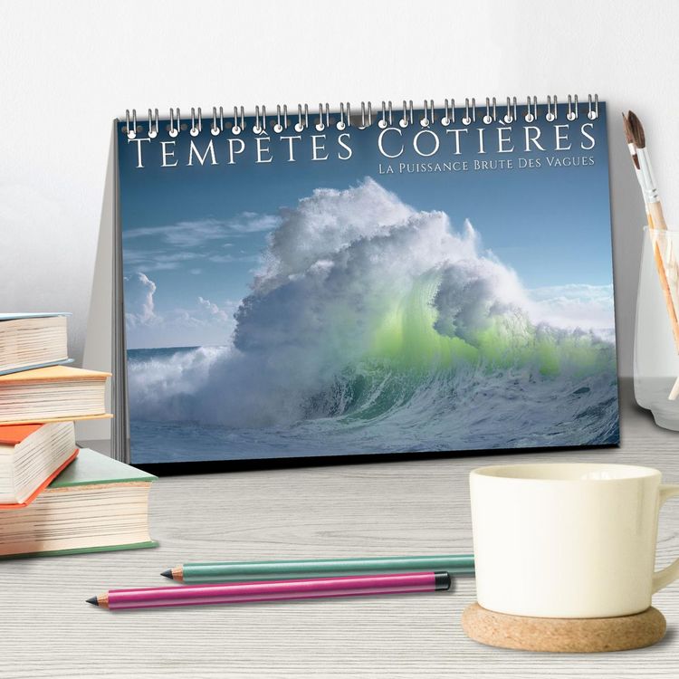Produktbild: Temp&ecirc;tes c&ocirc;ti&egrave;res - La puissance brute des vagues (Calendrier de bureau 2026 DIN A5 vertical), CALVENDO calendrier mensuel
