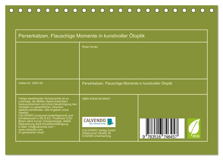 Produktbild: Perserkatzen. Flauschige Momente in kunstvoller &Ouml;loptik (Tischkalender 2026 DIN A5 quer), CALVENDO Monatskalender