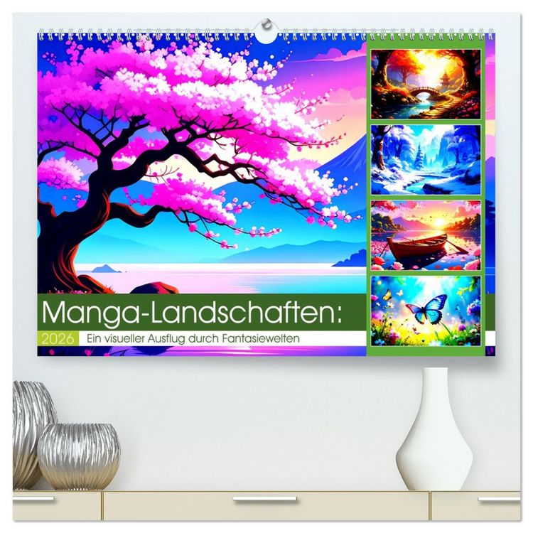 Produktbild: Manga-Landschaften: Ein visueller Ausflug durch Fantasiewelten (hochwertiger Premium Wandkalender 2026 DIN A2 quer), Kunstdruck in Hochglanz