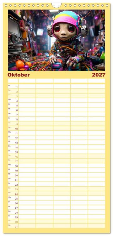 Produktbild: Familienplaner 2027 - Die Welt der kleinen Robots mit 5 Spalten (Wandkalender, 21 x 45 cm) CALVENDO