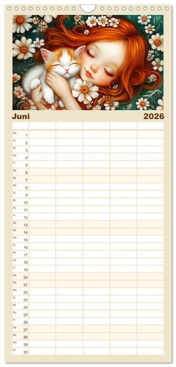 Produktbild: Familienplaner 2026 - Vertr&auml;umte M&auml;dchen. Tiere, Blumen, Liebe. mit 5 Spalten (Wandkalender, 21 x 45 cm) CALVENDO