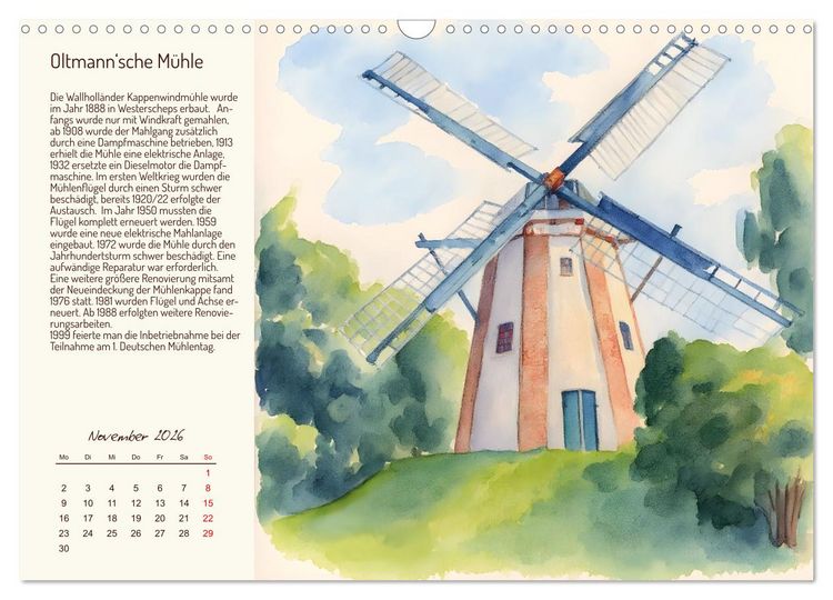 Produktbild: Deutschlands sch&ouml;nste Windm&uuml;hlen (Wandkalender 2026 DIN A3 quer), CALVENDO Monatskalender