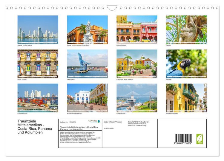 Produktbild: Traumziele Mittelamerikas - Costa Rica, Panama und Kolumbien (Wandkalender 2026 DIN A3 quer), CALVENDO Monatskalender