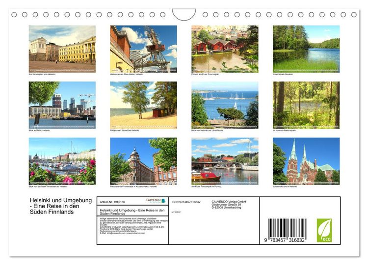 Produktbild: Helsinki und Umgebung - Eine Reise in den S&uuml;den Finnlands (Wandkalender 2026 DIN A4 quer), CALVENDO Monatskalender