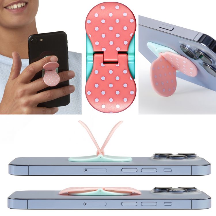 Produktbild: Zipgrips wei&szlig; punkte on Pink &ndash; 2-in-1 Handygriff & Aufsteller