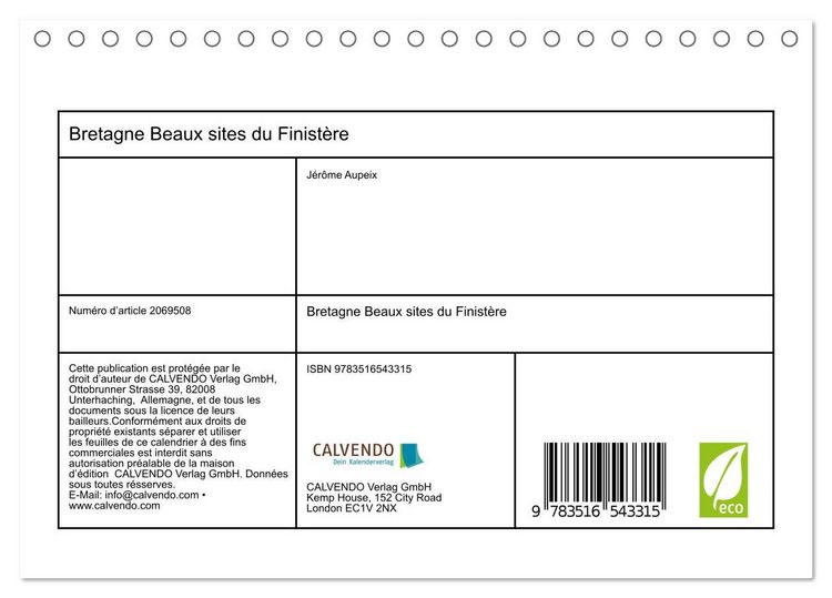 Produktbild: Bretagne Beaux sites du Finist&egrave;re (Calendrier de bureau 2026 DIN A5 vertical), CALVENDO calendrier mensuel