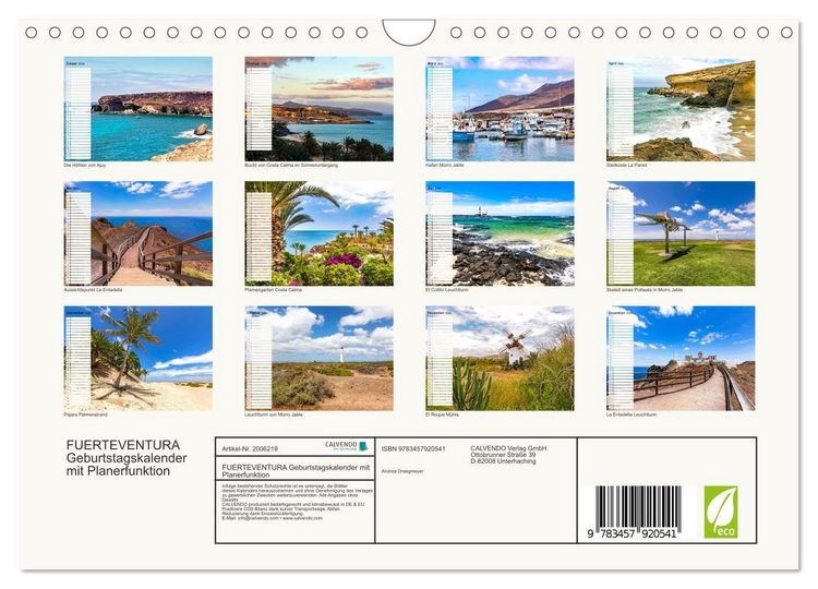 Produktbild: FUERTEVENTURA Geburtstagskalender mit Planerfunktion (Wandkalender 2026 DIN A4 quer), CALVENDO Monatskalender