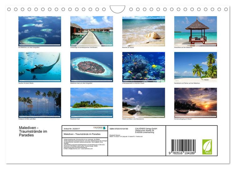 Produktbild: Malediven - Traumstr&auml;nde im Paradies (Wandkalender 2026 DIN A4 quer), CALVENDO Monatskalender