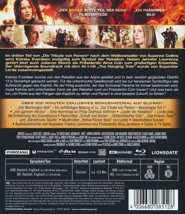 Produktbild: Die Tribute von Panem - Mockingjay 1 (4K Ultra-HD) (+ Blu-ray)