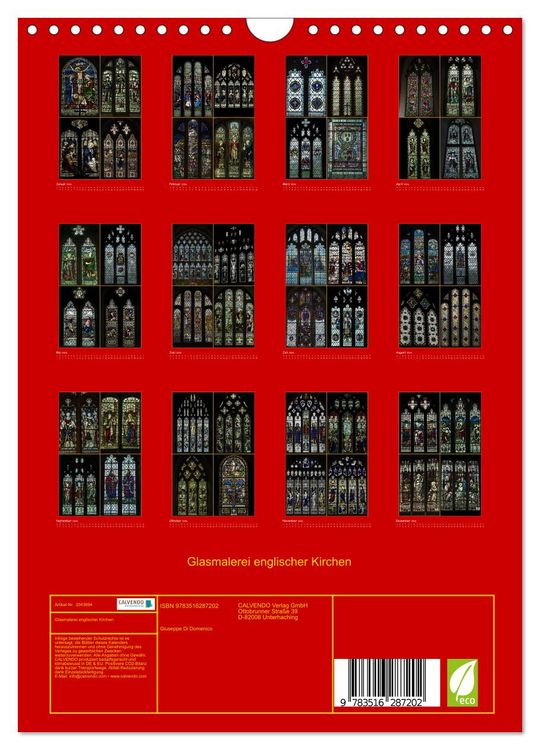 Produktbild: Glasmalerei englischer Kirchen (Wandkalender 2026 DIN A4 hoch), CALVENDO Monatskalender