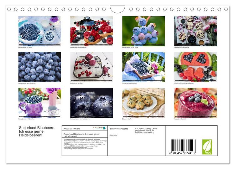 Produktbild: Superfood Blaubeere. Ich esse gerne Heidelbeeren! (Wandkalender 2026 DIN A4 quer), CALVENDO Monatskalender