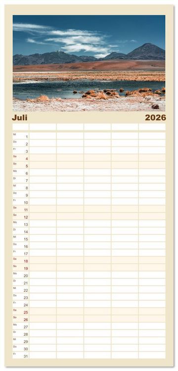 Produktbild: Familienplaner 2026 - Chile - Die stille Kraft der Atacama mit 5 Spalten (Wandkalender, 21 x 45 cm) CALVENDO