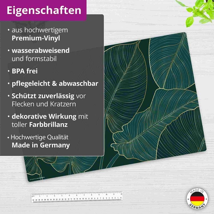Produktbild: Cover-your-desk Schreibtischunterlage f&uuml;r Kinder und Erwachsene Tropische Bl&auml;tter mit Goldadern, aus hochwertigem Vinyl , 60 x 40 cm