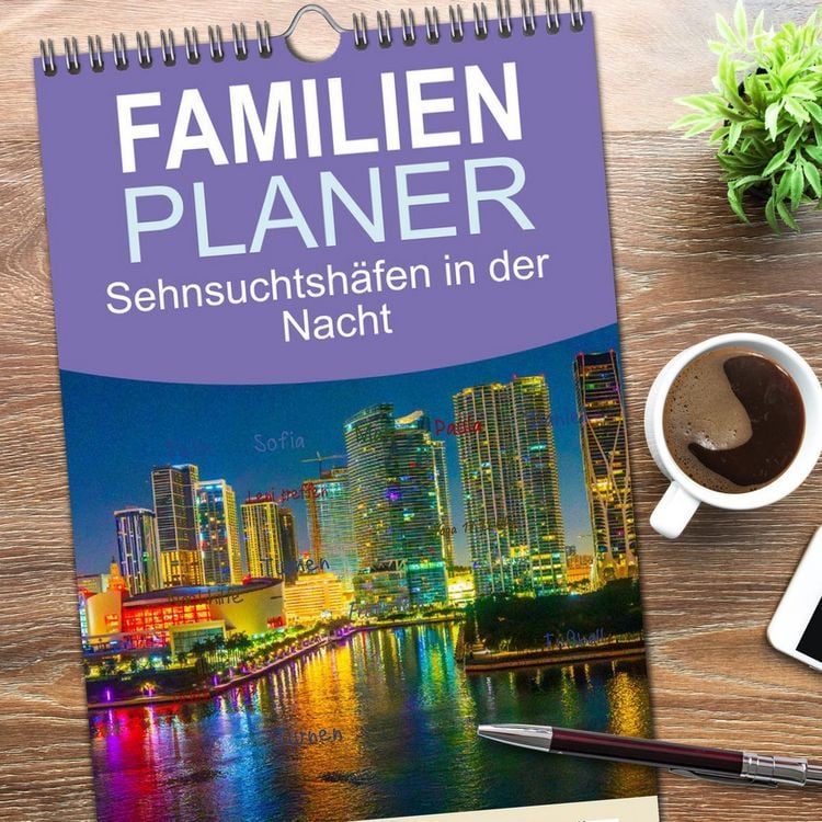 Produktbild: Familienplaner 2026 - Sehnsuchtsh&auml;fen in der Nacht mit 5 Spalten (Wandkalender, 21 x 45 cm) CALVENDO