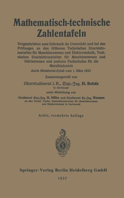 Produktbild: Mathematisch-technische Zahlentafeln