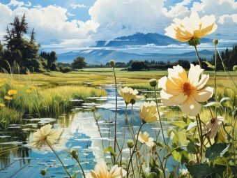 Produktbild: CALVENDO Puzzle Bl&uuml;tenpracht am Seeufer | 1000 Teile Lege-Gr&ouml;&szlig;e 64x48cm Foto-Puzzle f&uuml;r gl&uuml;ckliche Stunden