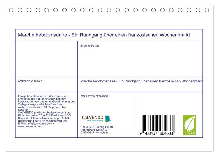 Produktbild: March&eacute; hebdomadaire - Ein Rundgang &uuml;ber einen franz&ouml;sischen Wochenmarkt (Tischkalender 2026 DIN A5 quer), CALVENDO Monatskalender