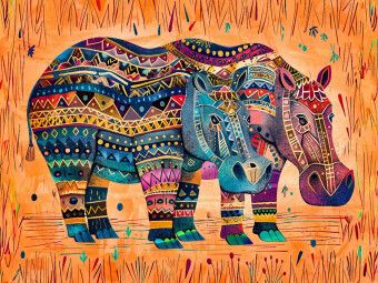 Produktbild: CALVENDO Puzzle Abstraktes Flusspferd mit Sonnenornament | 1000 Teile Lege-Gr&ouml;&szlig;e 64x48cm Foto-Puzzle f&uuml;r gl&uuml;ckliche Stunden