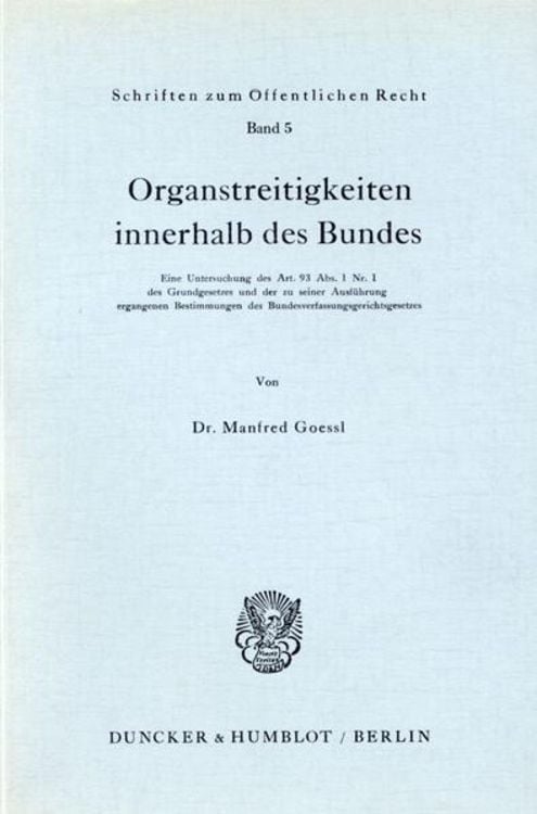 Produktbild: Organstreitigkeiten innerhalb des Bundes.