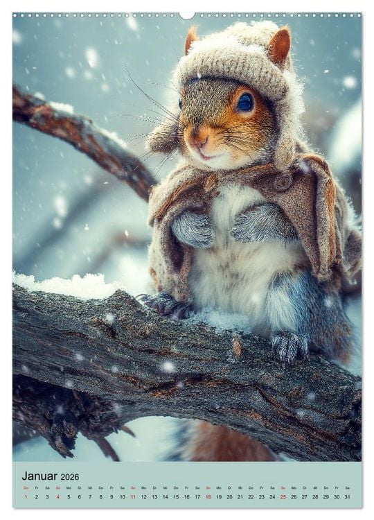 Produktbild: Eichh&ouml;rnchen Kalender - Tierkalender mit verr&uuml;ckten Eichk&auml;tzchen (hochwertiger Premium Wandkalender 2026 DIN A2 hoch), Kunstdruck in Hochglanz