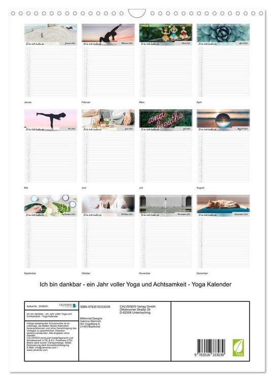 Produktbild: Ich bin dankbar - ein Jahr voller Yoga und Achtsamkeit - Yoga Kalender (Wandkalender 2026 DIN A3 hoch), CALVENDO Monatskalender