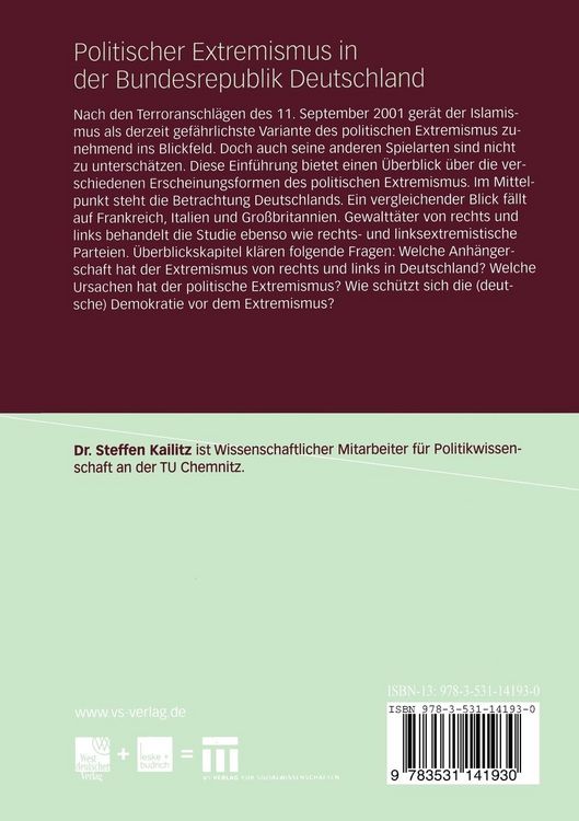 Produktbild: Politischer Extremismus in der Bundesrepublik Deutschland