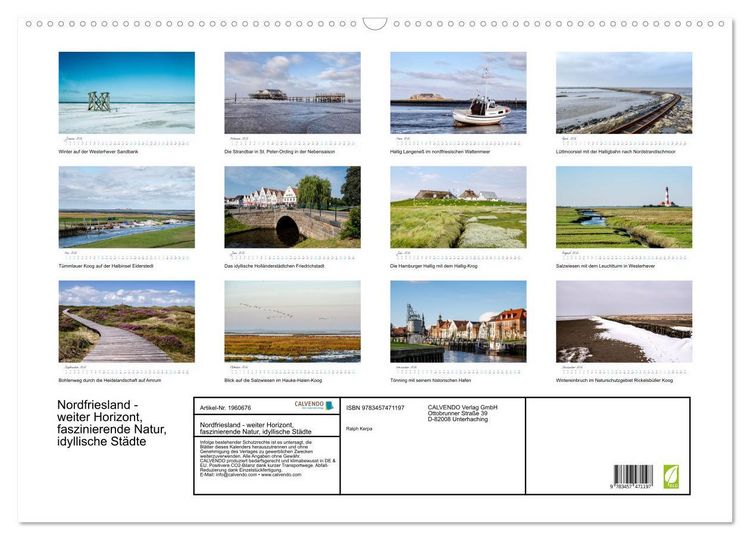 Produktbild: Nordfriesland - weiter Horizont, faszinierende Natur, idyllische St&auml;dte (Wandkalender 2026 DIN A2 quer), CALVENDO Monatskalender