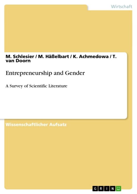 Produktbild: Entrepreneurship and Gender