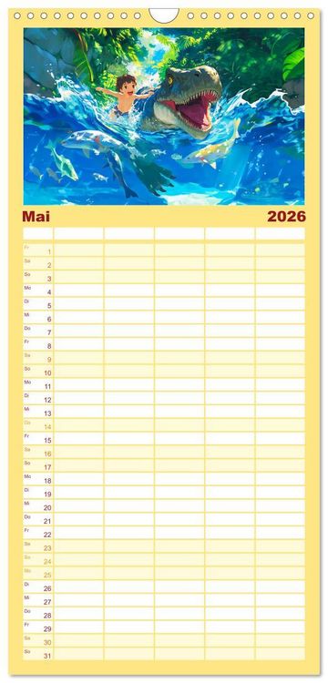 Produktbild: Familienplaner 2026 - Abenteuer mit Dinosauriern - Tolle Dino-Freunde f&uuml;r das Jahr mit 5 Spalten (Wandkalender, 21 x 45 cm) CALVENDO