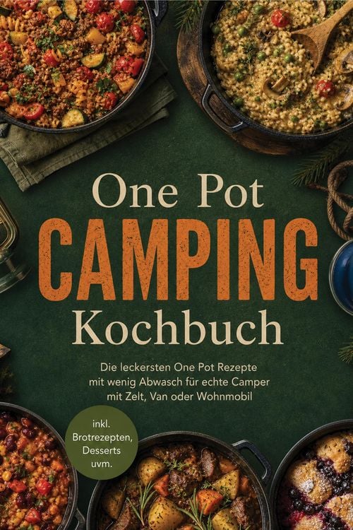 Produktbild: One Pot Camping Kochbuch: Die leckersten One Pot Rezepte mit wenig Abwasch f&uuml;r echte Camper mit Zelt, Van oder Wohnmobil - inkl. Brotrezepten, Dessert