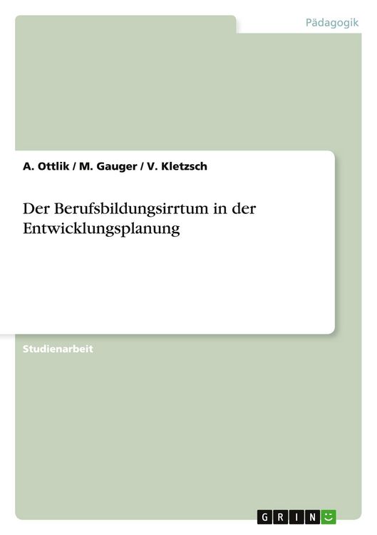 Produktbild: Der Berufsbildungsirrtum in der Entwicklungsplanung