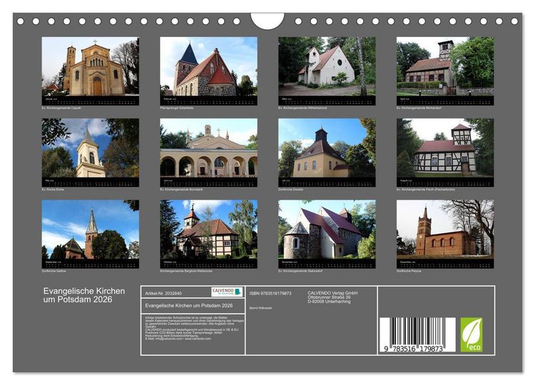 Produktbild: Evangelische Kirchen um Potsdam 2026 (Wandkalender 2026 DIN A4 quer), CALVENDO Monatskalender