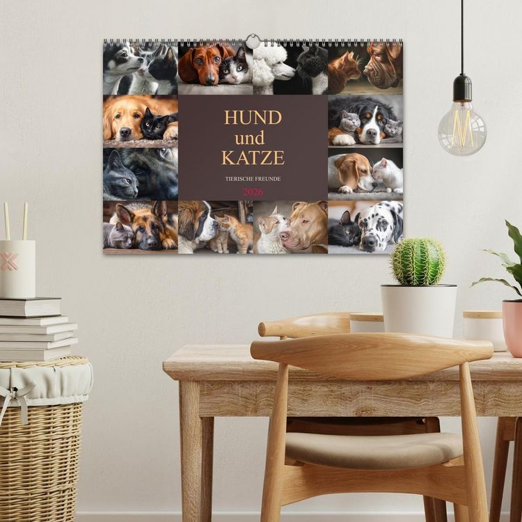 Produktbild: Hund und Katze - Tierische Freunde (Wandkalender 2026 DIN A3 quer), CALVENDO Monatskalender