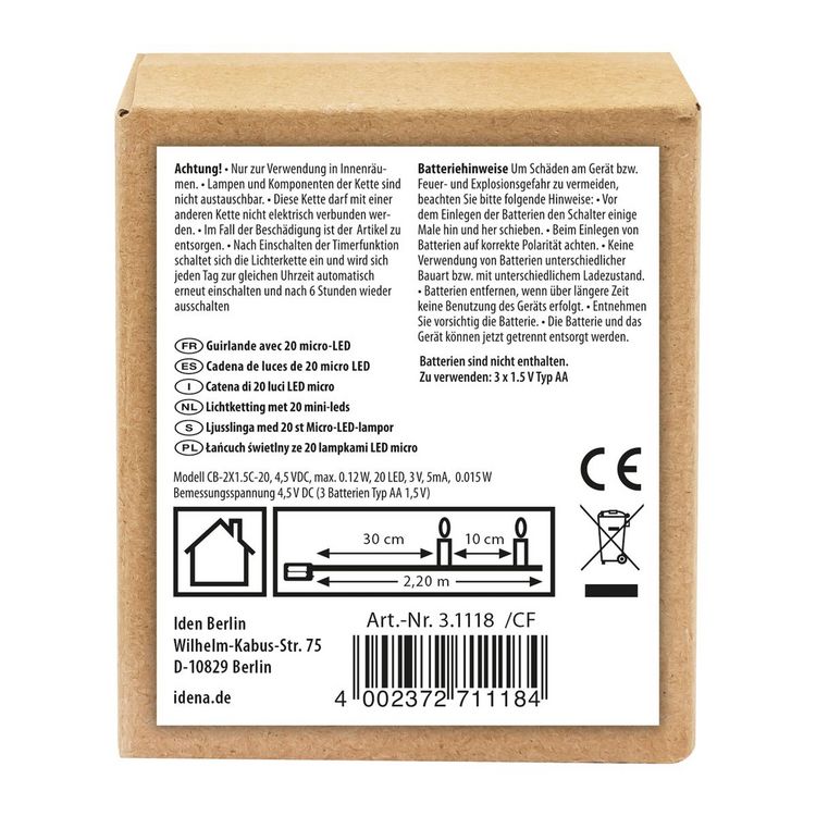 Produktbild: Idena Lichterkette 20 LED warmwei&szlig; 6h Timer 2,2m
