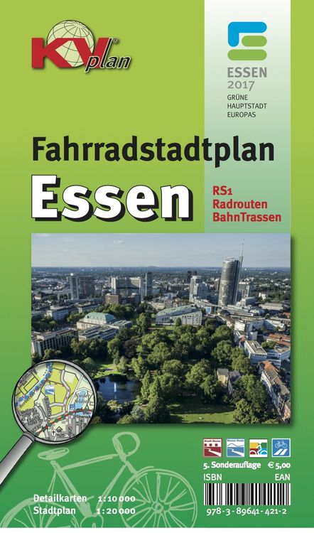 Produktbild: Essen  Fahrradstadtplan, KVplan, Radkarte/Wanderkarte/Stadtplan, 1:20.000 / 1:10.000