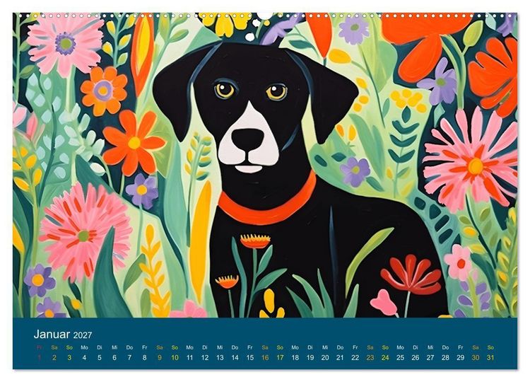 Produktbild: Hunde Kunstwerke - Hunde im Stil des Fauvismus k&uuml;nstlerisch gestaltet (hochwertiger Premium Wandkalender 2027 DIN A2 quer), Kunstdruck in Hochglanz