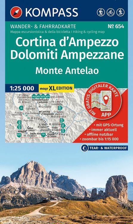 Produktbild: KOMPASS Wanderkarte 654 Cortina d'Ampezzo, Dolomiti Ampezzane, Monte Antelao 1:25.000