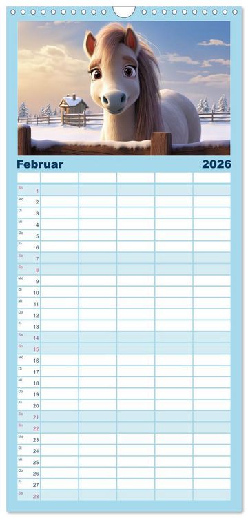 Produktbild: Familienplaner 2026 - Niedliche Ponys mit 5 Spalten (Wandkalender, 21 x 45 cm) CALVENDO